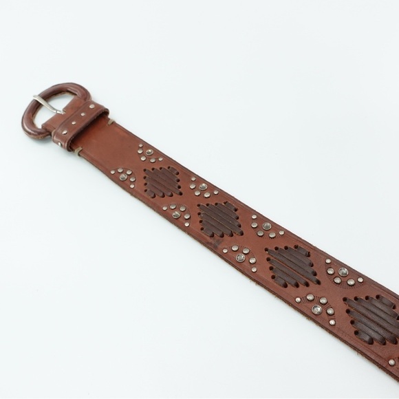 Abercrombie & Fitch Sz S/M Brown Leather Belt Studs Rhinestones Bling Boho Lace - Picture 4 of 12